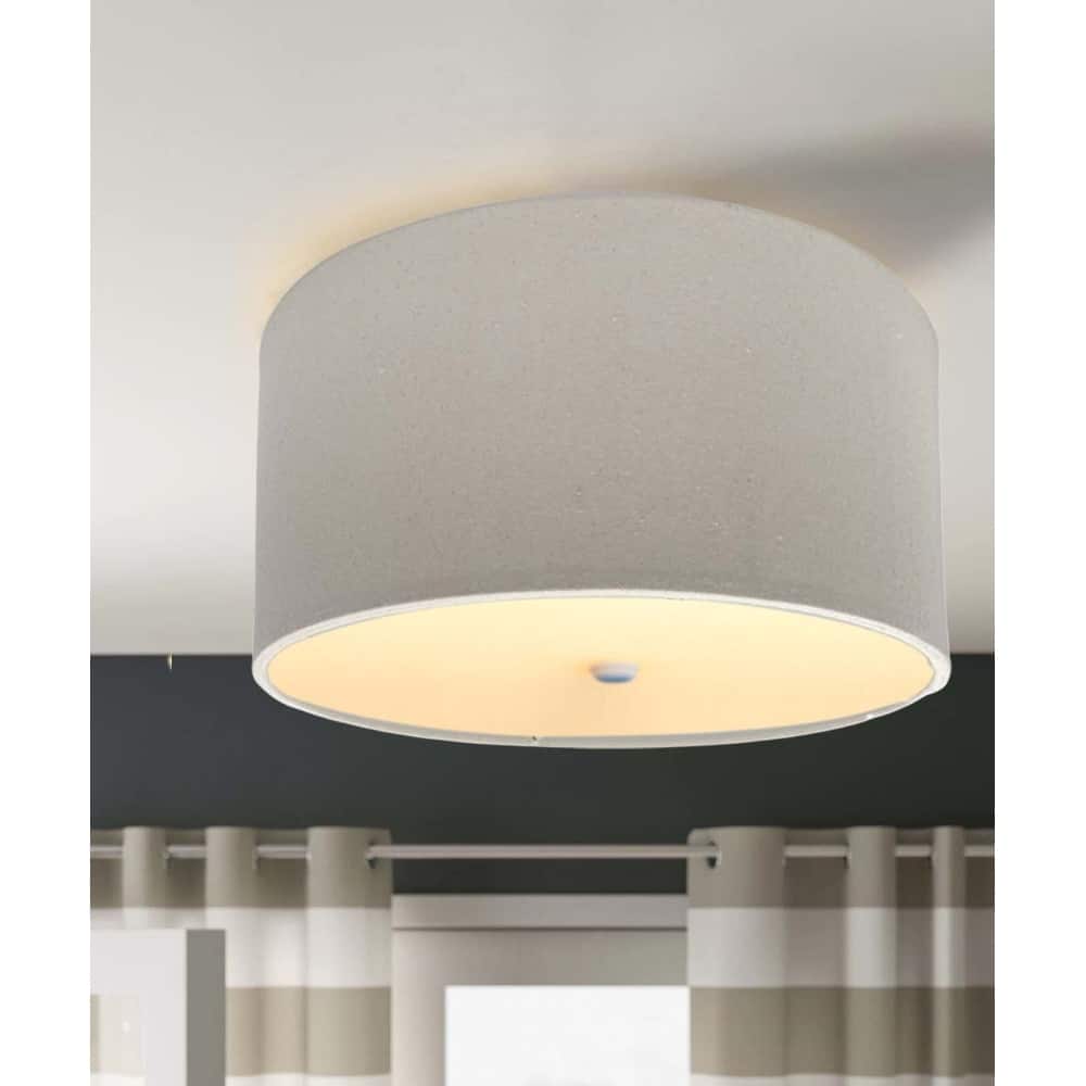 Moderne Flush Mount Conversion Kit 16"w Light Oatmeal Linen Drum Lampshade