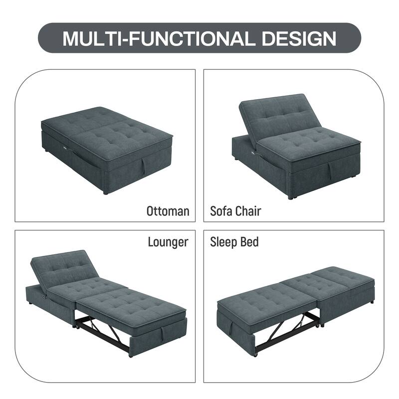 72.5" Linen 4-in-1 3-Seater Sleeper Sofa with 5-Level Adjustable Backrest And Storage Pocket