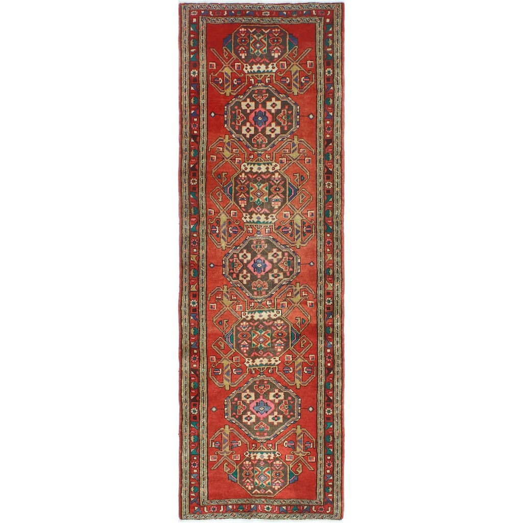Fine Vintage Distressed Verlin Red/Brown Runner - 3'3" x 10'2"