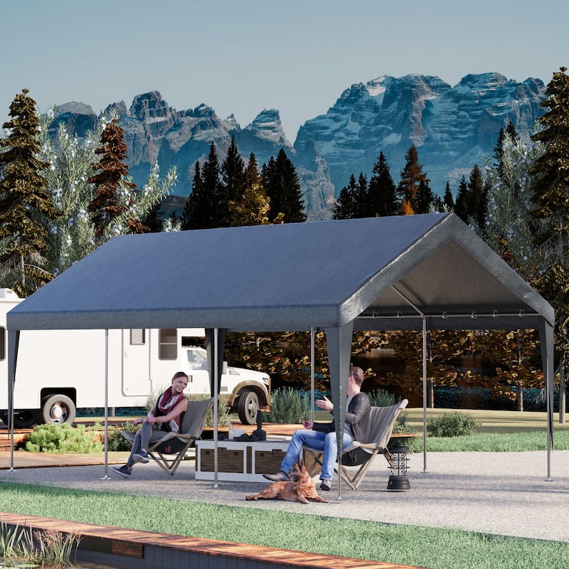 Heavy Duty Carport, All-Weather Waterproof Shelter with Steel Frame for Cars, Boats & Equipment