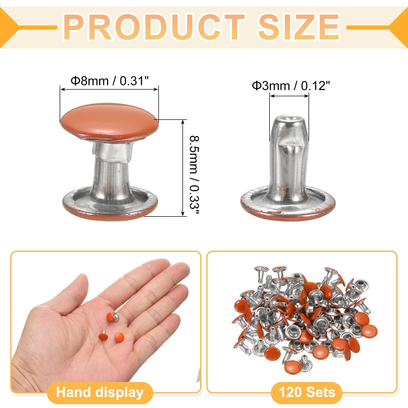 Leather Rivets, Double Cap Rivet Tubular Metal Studs