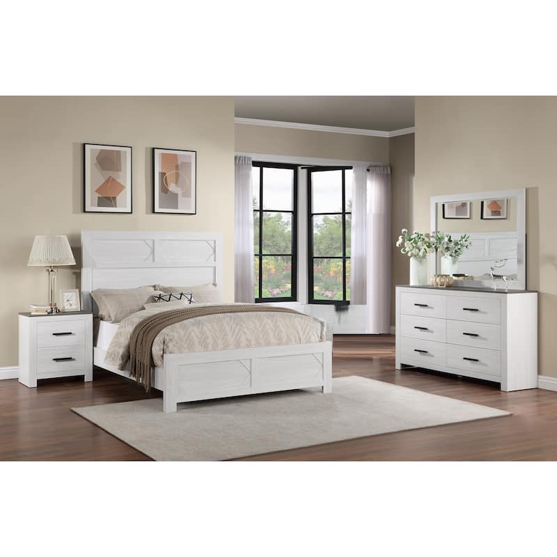 Classic White 5pc Bedroom Set Bed Dresser Mirror 2xNightstands