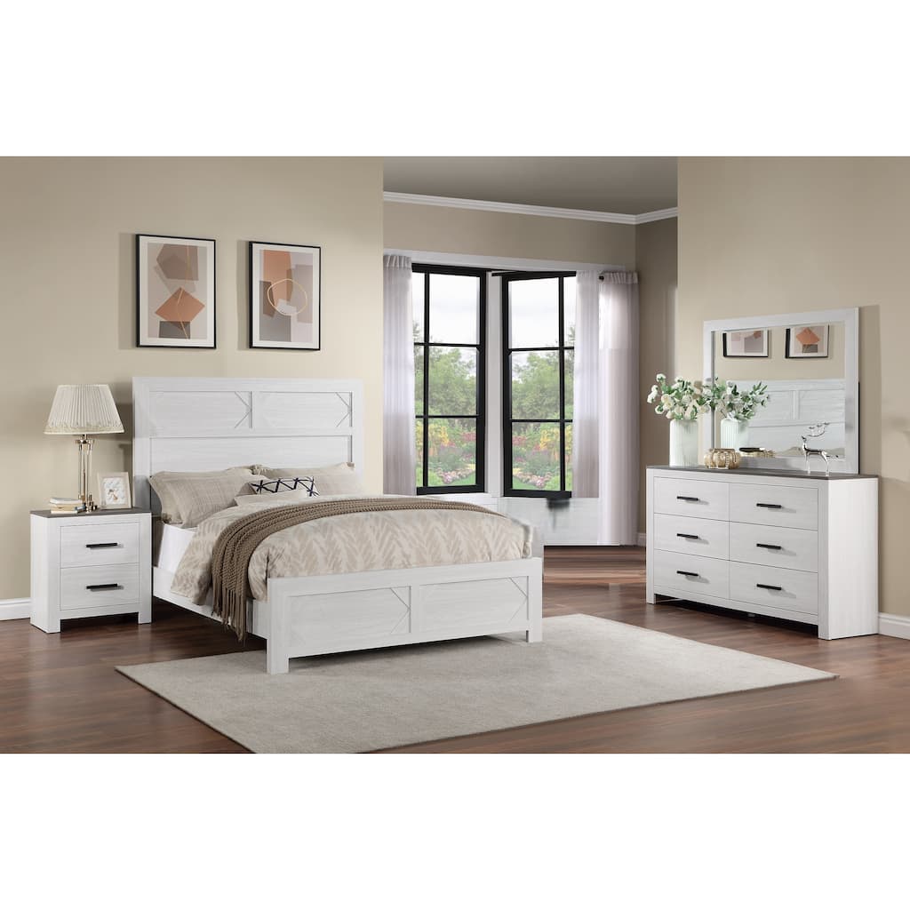 Classic White 5pc Bedroom Set Bed Dresser Mirror 2xNightstands