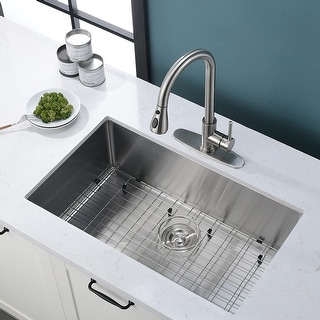 27" x 18" Stainless Steel Single Bowl Undermount Kitchen Sink with Grid and Strainer - 27" x 18"