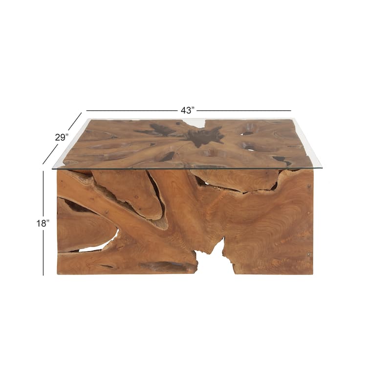 Benzara Brown/Clear Teak/Glass 43-inch x 18-inch Coffee Table