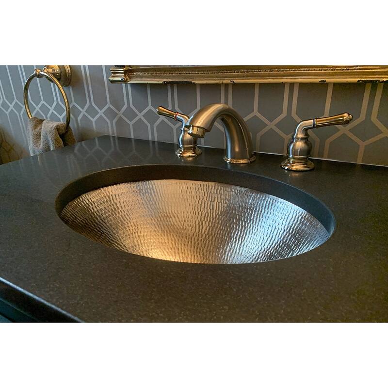 17-in Oval Under Counter Hammered Copper Bathroom Sink in Nickel (LO17FEN)