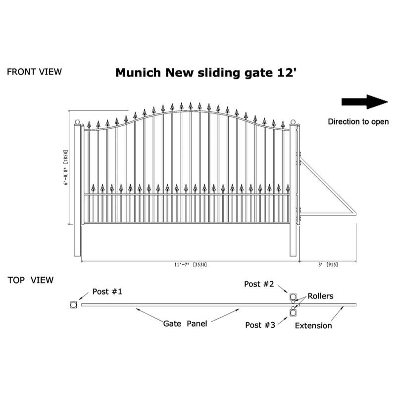 ALEKO Garden Steel Single Sliding 12 ft Driveway Gate Munich Style with Gate Opener