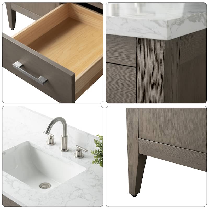 Vanity Art 72" Double Sink Bathroom Vanity Cabinet with Engineered Marble Top