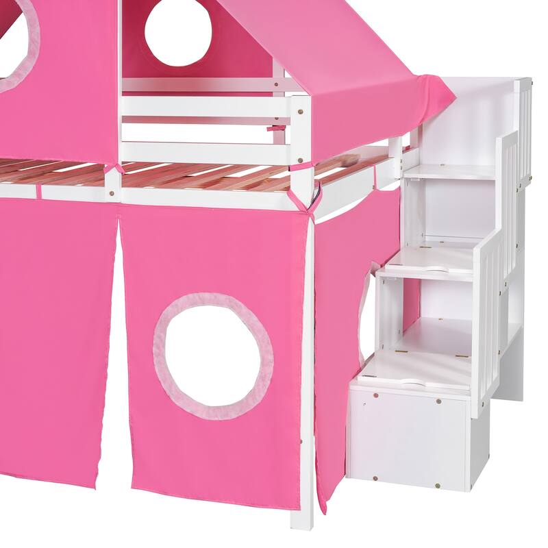 Roomfitters Full Size Loft Bed with Slide, Tent Canopy and Tower, Multi-Functional Sleep Space