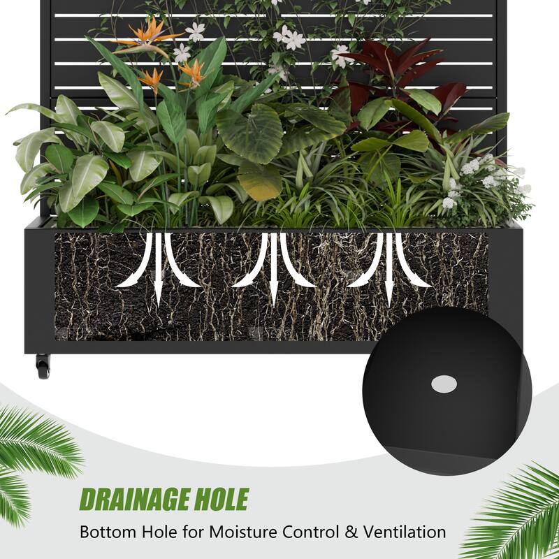 Privacy Screen Planter with Trellis Metal Planter Box with 360° Lockable Wheels & Drainage Holes Raised Garden Bed - 72"x47"