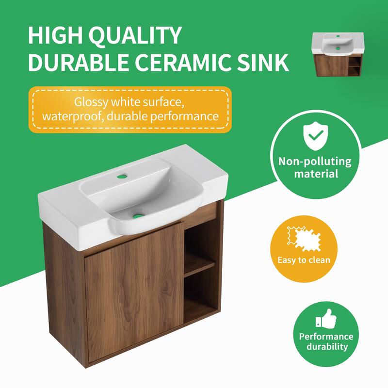 BNK 24"/28" Single Sink Floating Bathroom Vanity with Soft Close Door and Shelf