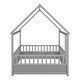 preview thumbnail 6 of 13, Full Size Floor Wooden Bed with House Roof Frame, Fence and Guardrails