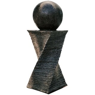 XBrand Modern Curved Swirl Sphere Water Fountain, Indoor Outdoor Décor, 30 Inch Tall, Black