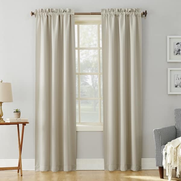 slide 2 of 4, Sun Zero Hayden Energy Saving Blackout Rod Pocket 1-Piece Curtain Panel, Single Panel 40x63 - Pearl