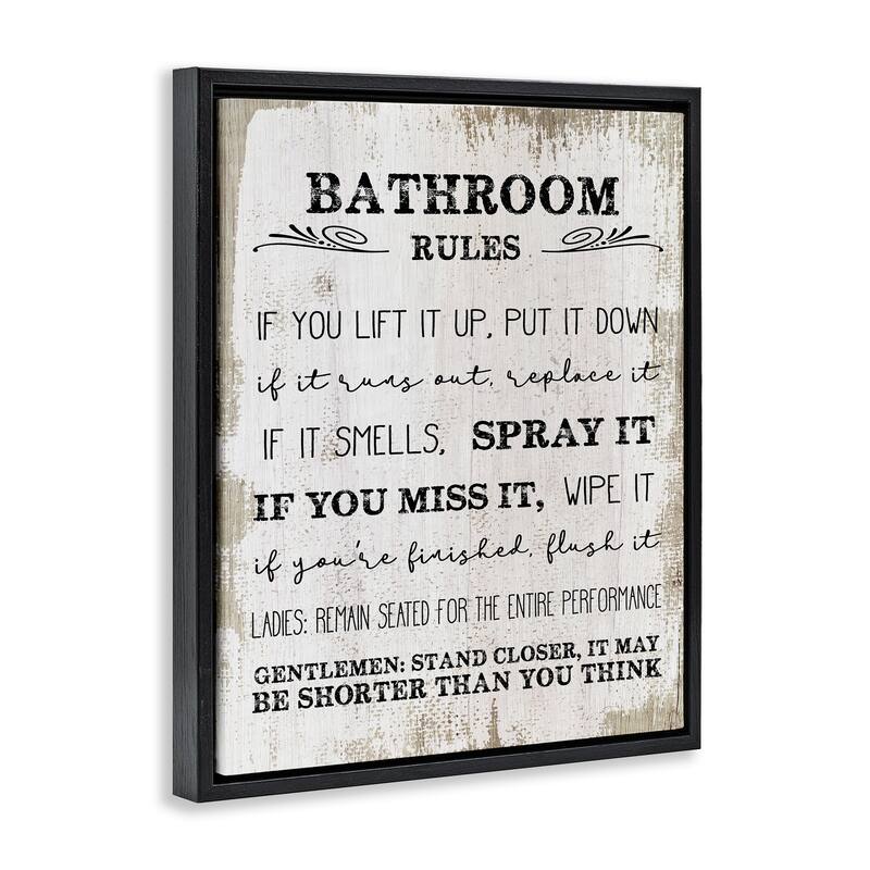 Stupell Bathroom Rules Funny Word Wood Textured Design Floater Frame - Beige