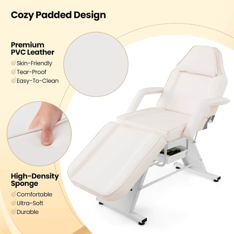 72" Massage Bed -3-Section Tattoo Chair w/ Hydraulic Stool