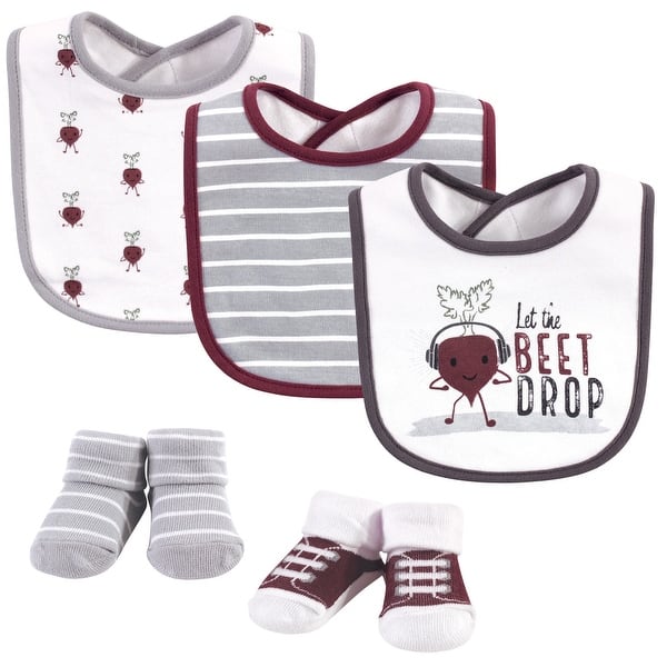 slide 1 of 1, Hudson Baby Infant Boy Cotton Bib and Sock Set 5pk, Drop The Beet, One Size - Drop The Beet - One Size One Size - Drop The Beet