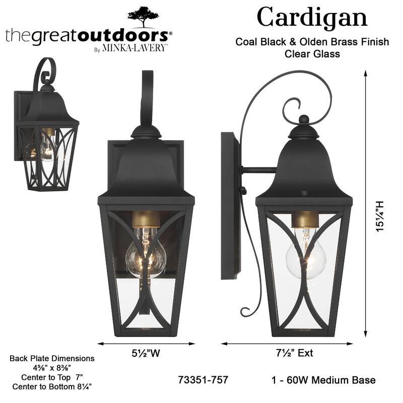The Great Outdoors 73351 Cardigan 15" Tall Outdoor Wall Sconce with