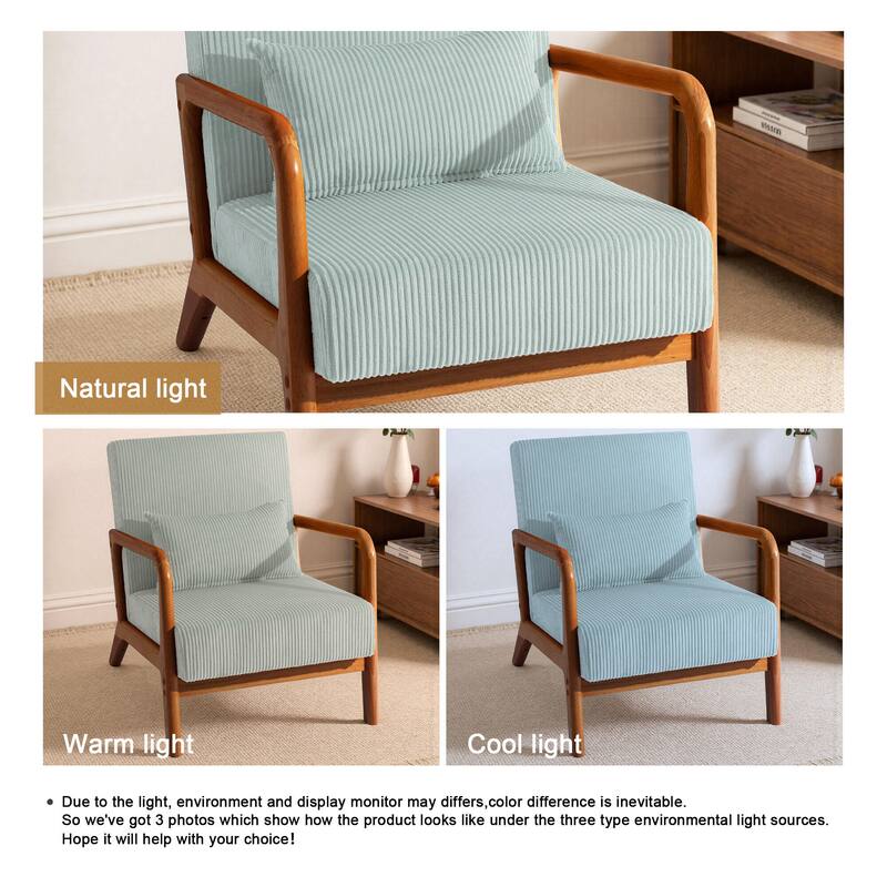 25" W Mid Century Upholstered Wood Accent Chair with Pillow