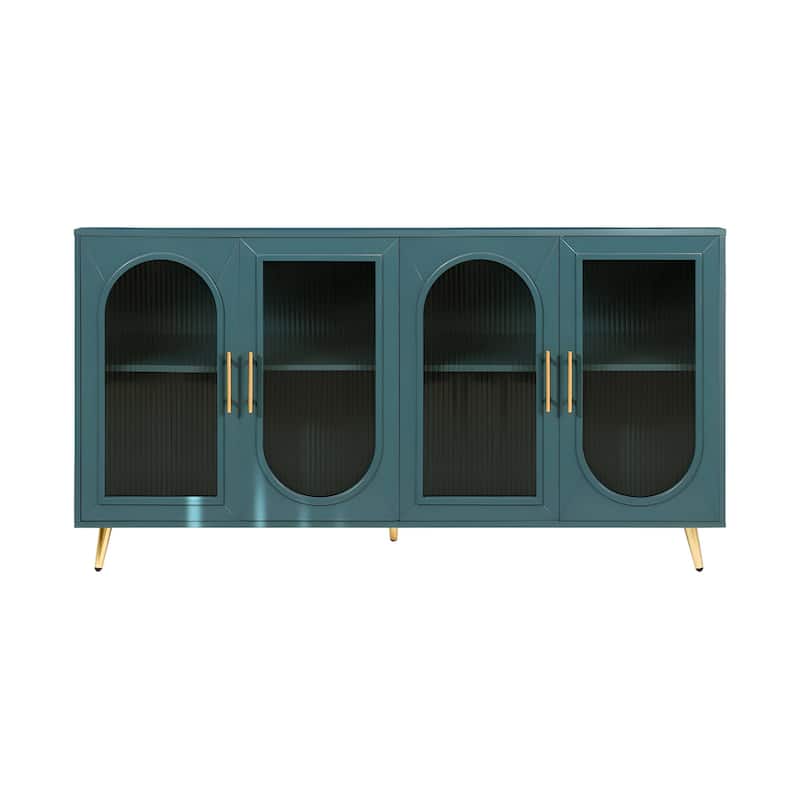 HomeRoots 60" Teal Blue Ribbed Texture Sideboard with Four Doors - 60' X '32.3' X '15.7