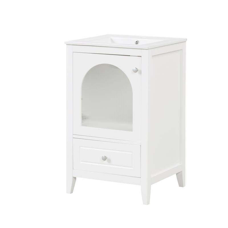 20 inch MDF Bathroom Vanity with Sink, Bathroom Cabinet with Soft Closing Glass Door