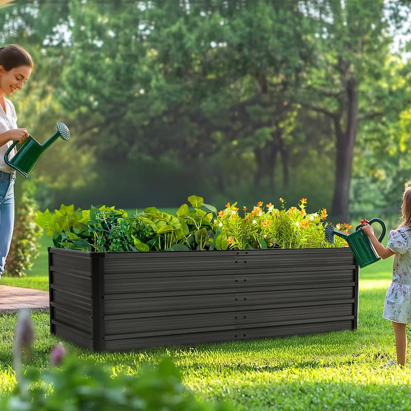 Rectangular Galvanized Raised Garden Bed Planter Box, Dark Gray