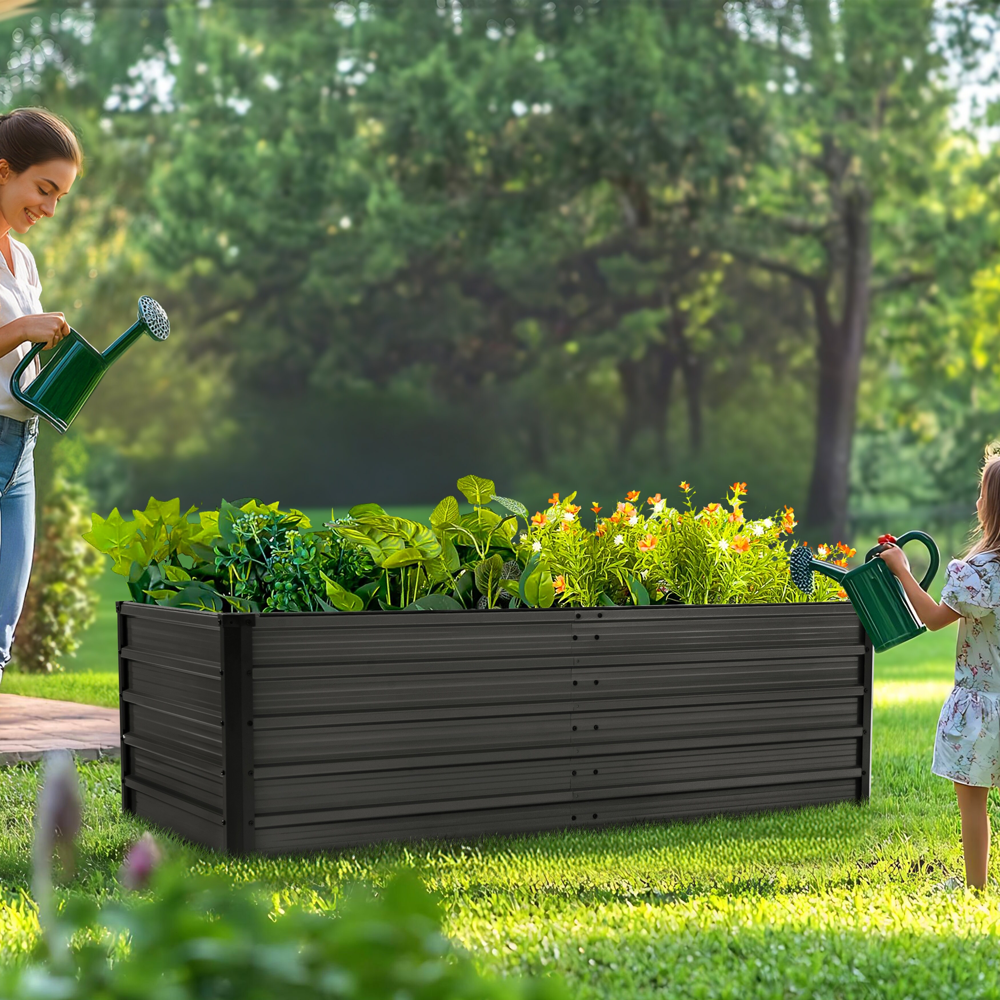 Nuu Garden Rectangular Galvanized Raised Garden Bed Planter Box