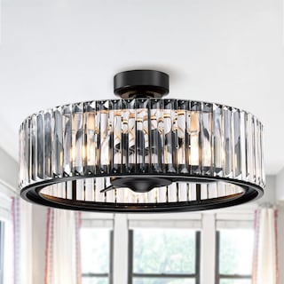 25" Black 3-Blade Crystal Low Profile Chandelier Ceiling Fan with Remote