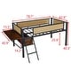 preview thumbnail 3 of 18, Stylish & Simple Single Twin metal loft bed with rectangular desk, LED lights, storage shelves, safety guard and ladder, Brown