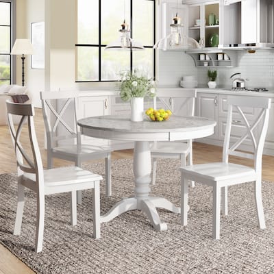 Kitchen Table Chairs Set for 4, 5 Piece Wood Dining Room Table with Round Table and 4 Solid Wood Chairs for Kitchen Room