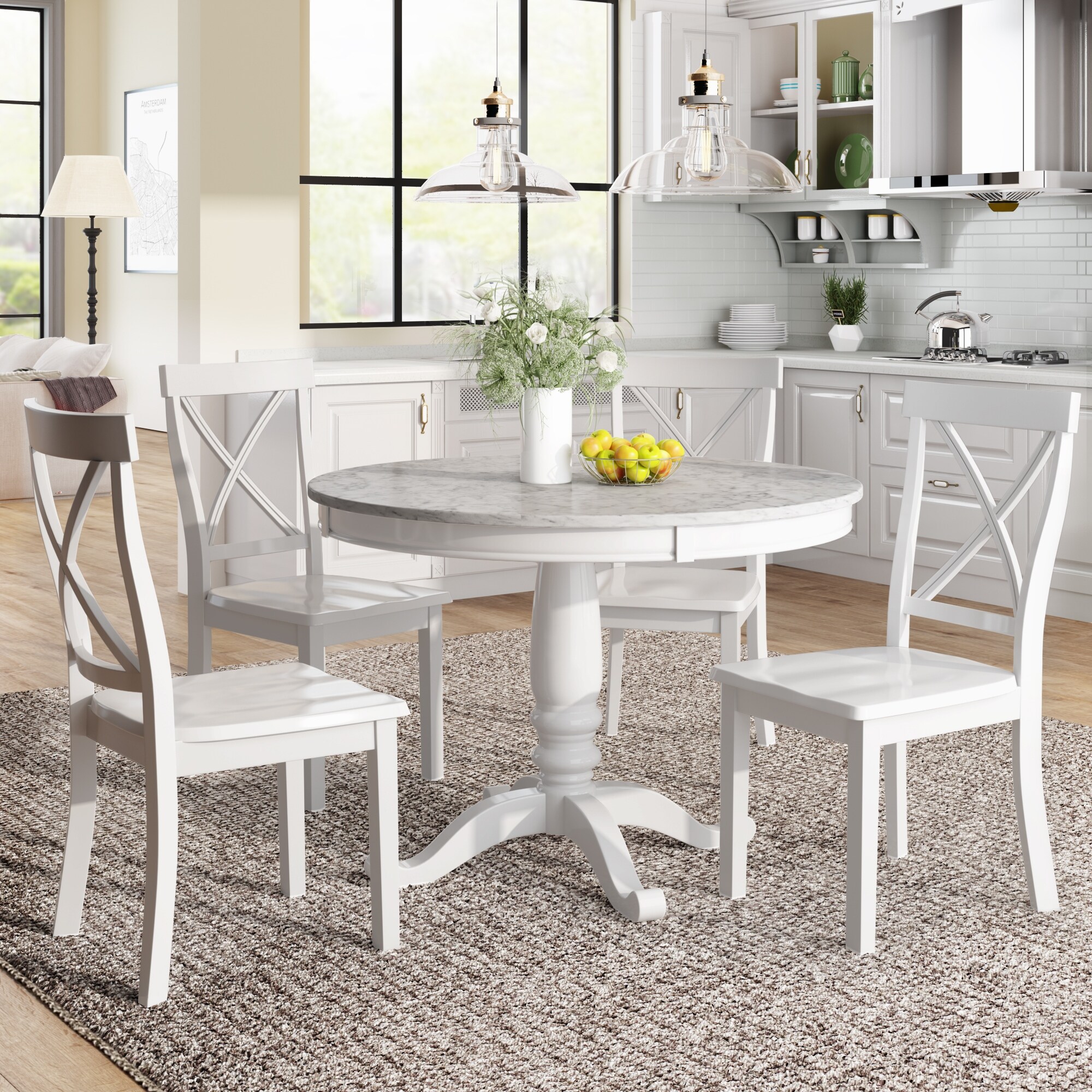 Rustic round dining table set for 4 outlet