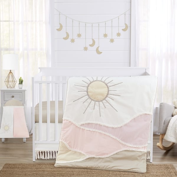 slide 2 of 6, Boho Desert Sun Girl 4-piece Nursery Crib Bedding Set - Blush Pink Mauve Gold Ivory Taupe Bohemian Mountains Southwest Nature