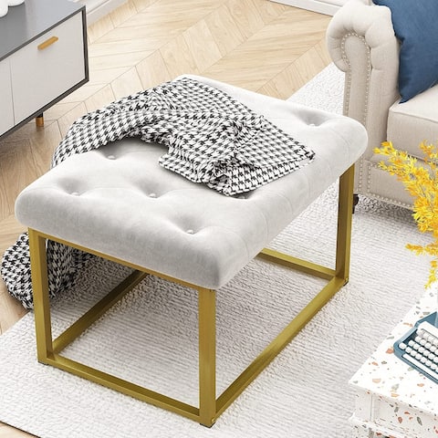 Mieres Modern Velvet Fabric Upholstered Tufted Footrest Ottoman, Vanity Stool with Gold Steel Frame