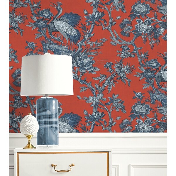 Seabrook Designs Alice Crane Toile Unpasted Wallpaper - On
