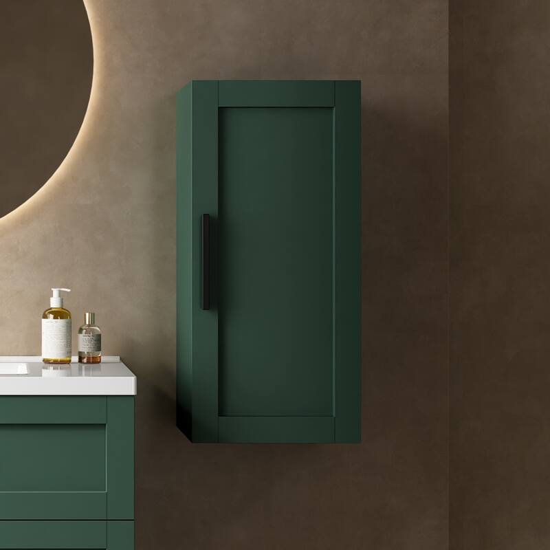 GDFStudio - Jovi Modern 14" Wall-Mounted Floating Bathroom Vanity Side Cabinet with Door & Shelf - Green