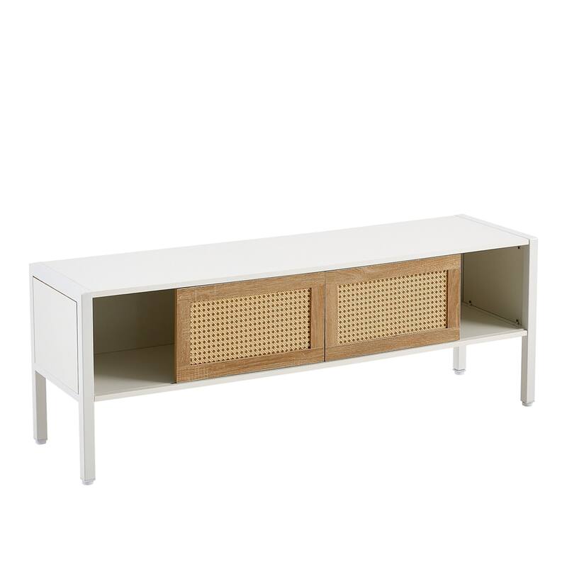 54.33" Rattan TV Console with Sliding Doors and Adjustable Shelf - 54 inches in width