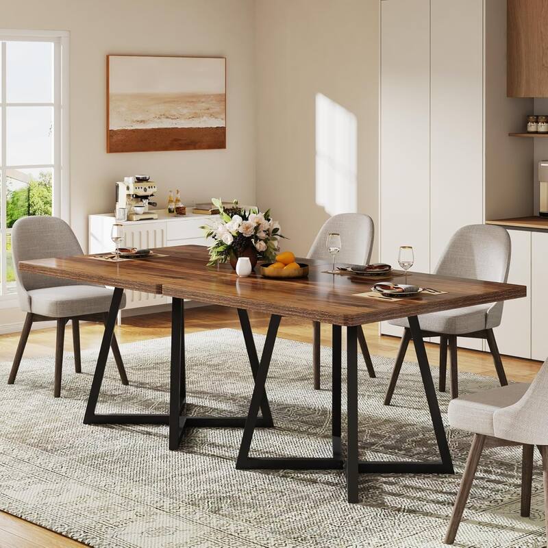 Small Dining Table for 4, 31.5 Inches Industrial Dinner Table with Metal Base