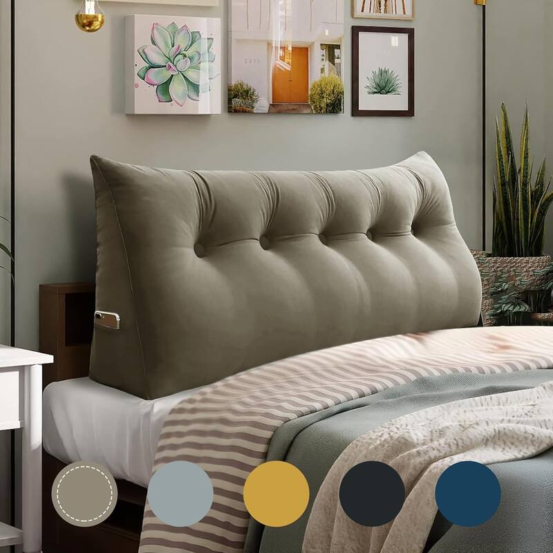 Velvet Headboard Reading Wedge Pillow for Bed Rest Sit Up Back Support - Queen - Tan