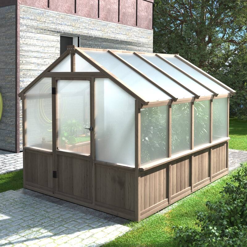 VEIKOUS Walk-in Wooden Greenhouse for Outside, Garden and Backyard, Light Mocha Brown