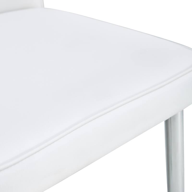 Roomfitters White PU Dining Chairs with Silver Metal Legs, 2-Piece Modern Set for Dining Room, Office or Kitchen, White+Silver