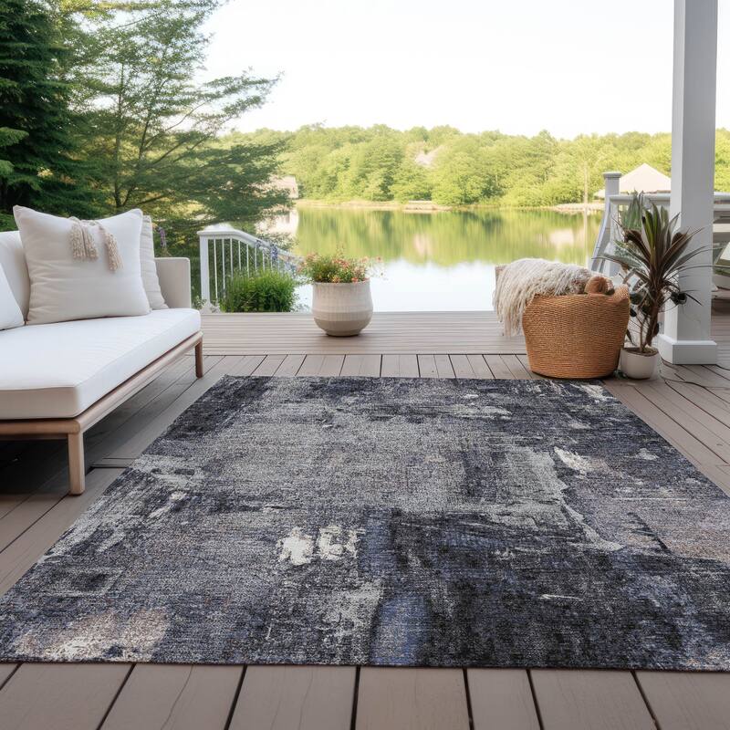 Machine Washable Indoor/ Outdoor Abstract Imprints Chantille Rug