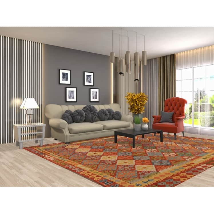 Trellis Geometric Kilim Oriental Area Rug Hand-Woven Wool Carpet - 8'4"x 10'10"