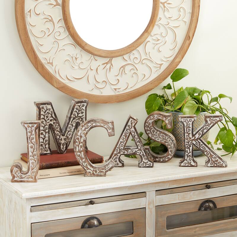 Wood Traditional Decorative Sign (Set of 6) - S/6 8"H - Brown