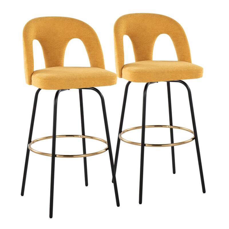 Ava Upholstered 30" Fixed-Height Barstool - Set of 2 - Yellow