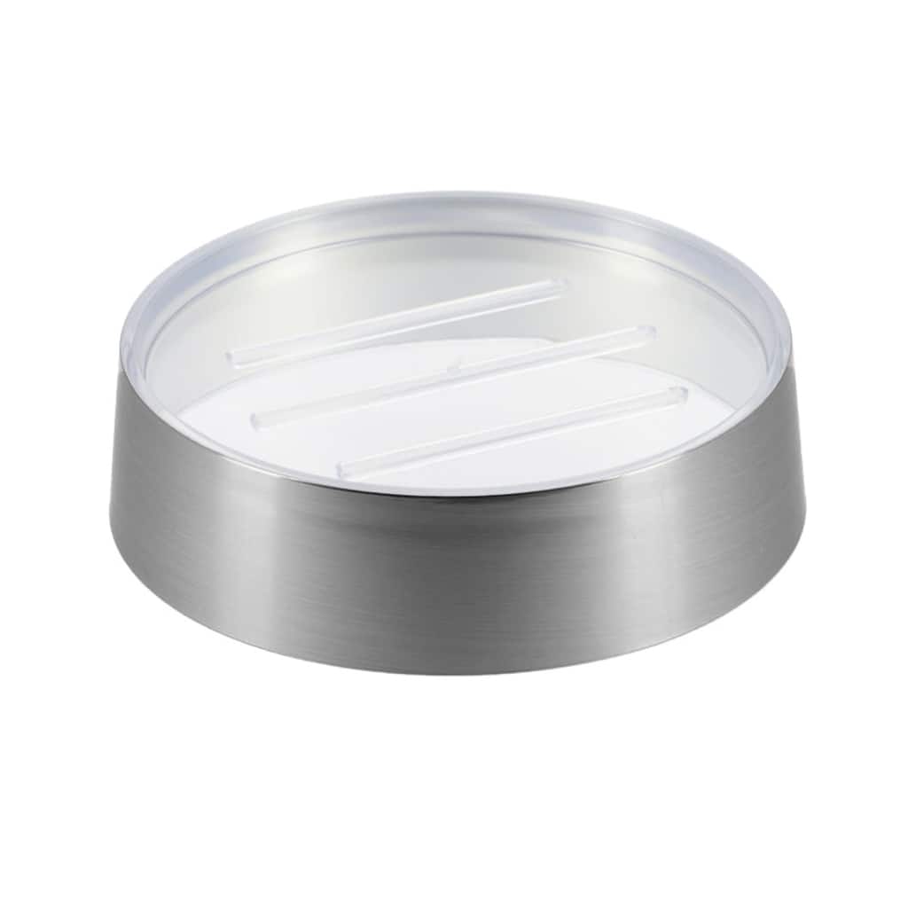 Brushed Aluminum Soap Dish Cup Dispenser Tray NOUMEA - Silver - 4.5" L x 4.5" W x 1.5"H