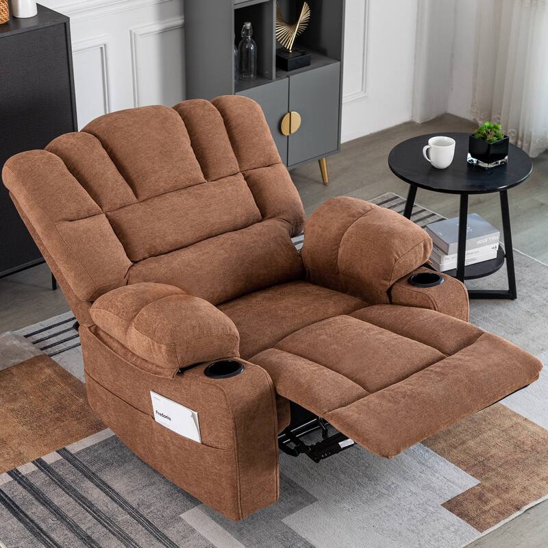 Massage Recliner Chair, Breathable Fabric Ergonomic Single Sofa Chair with Heat and Vibration and Cup Holders & Side Pockets