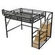preview thumbnail 43 of 98, Metal Loft Bed with Wooden Stairs Built-in Storage Shelves and Wardrobe, High Loft Bed Frame with Side Grid Storage Rack