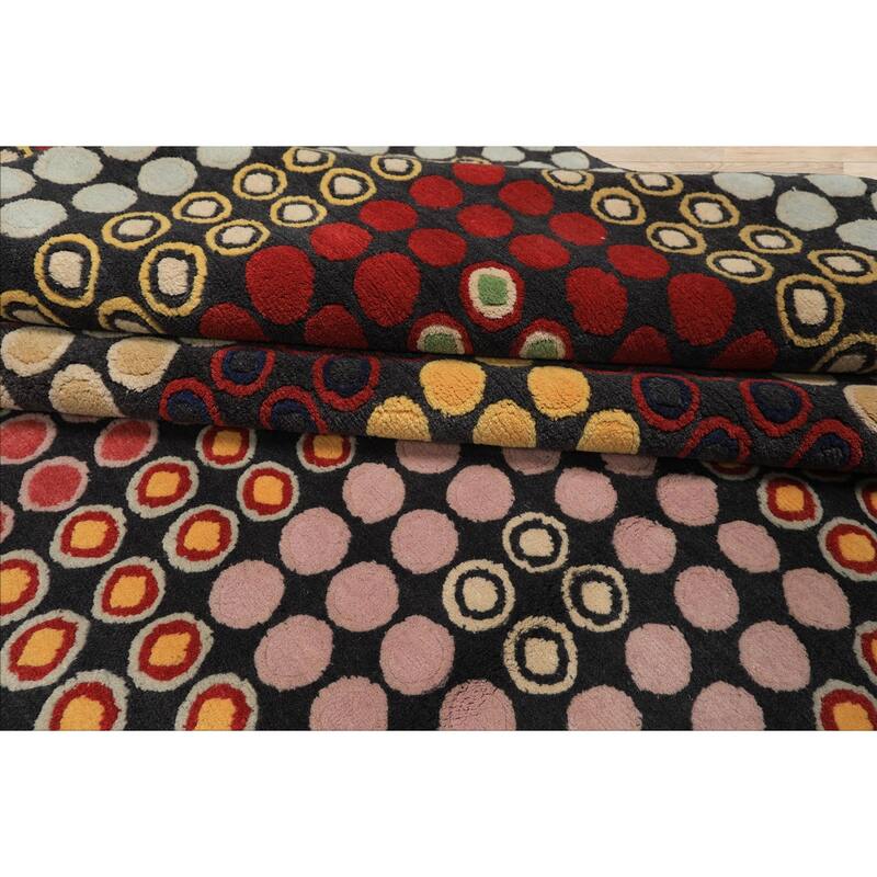 7'11''x8'4'' Tibetano Hand Knotted Wool Dark Grey Modern Rug - 7' 11'' x 8' 4''