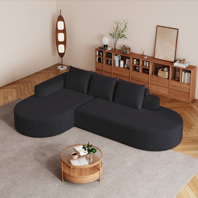 L Shaped Modular Curved Sectional Sofa, Chenille Upholstered 3 Seat Sofa, Corner Sofa with 3 Pillows for Living Room, Bedroom