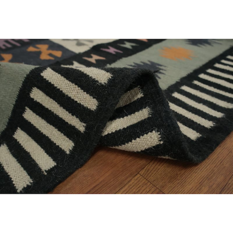 Hand Woven Oriental 100% Wool Carpet Southwestern Tribal Navy Blue & Blues Kilim Area Rug - 10' 2'' X 8' 4''
